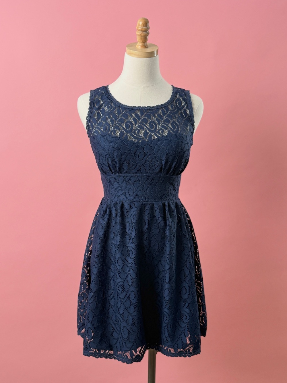 B Darlin Navy Lace Sleeveless Fit & Flare Mini Dress 5/6 Juniors
